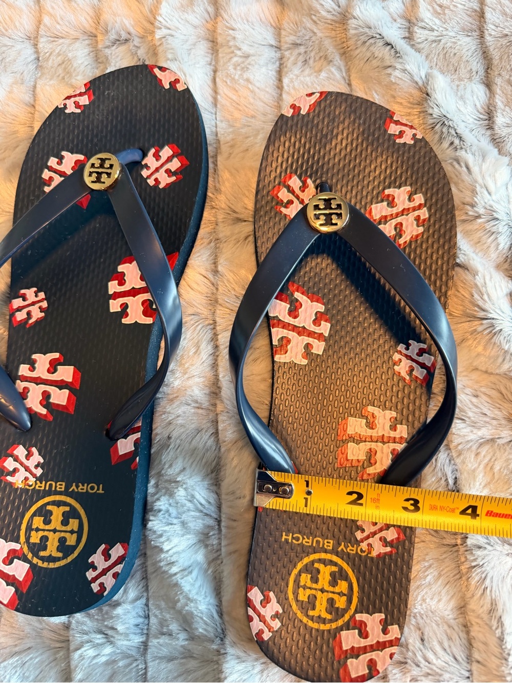 Tory Burch Women’s Navy Blue Logo Flip Flops - Picture 3 of 14